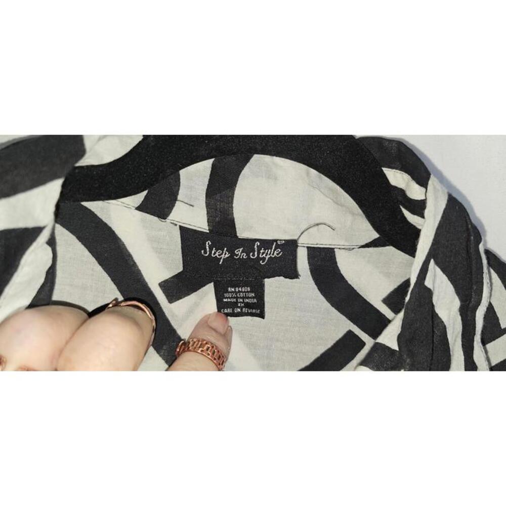 Step in Style 2X Black and White Patterned Long Sleeve Dress 100% Cotton - Picture 5 of 14